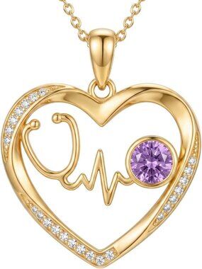 14K Gold Nurse Birthstone Stethoscope Necklace - Perfect Gift for Nurses